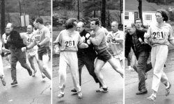 Kathrine Swtizer, queriendo ser retirada de la Maratón de Bostón 1967
